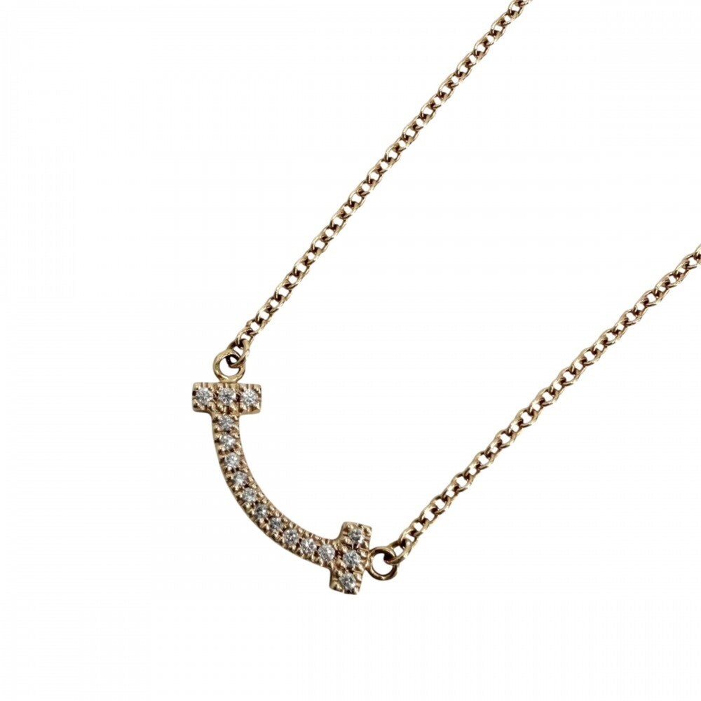 Tiffany & Co. T Smile Mini Pendant Necklace for Women, Adjustable, 18K Pink G...